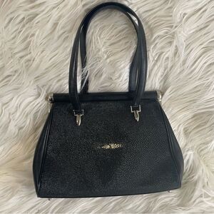 Mystique Collection Genuine‎ Stingray Skin Black Leather Handbag Vintage Exotic